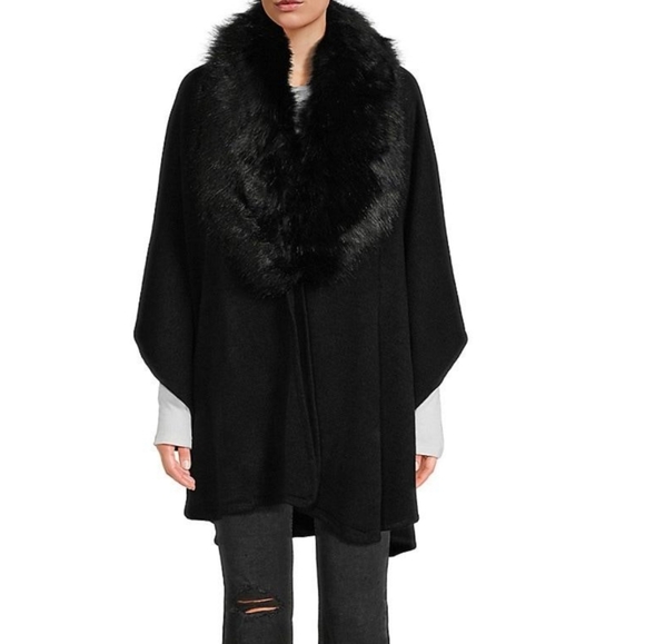 Surell- Faux Fur Trim Cape - Picture 1 of 6
